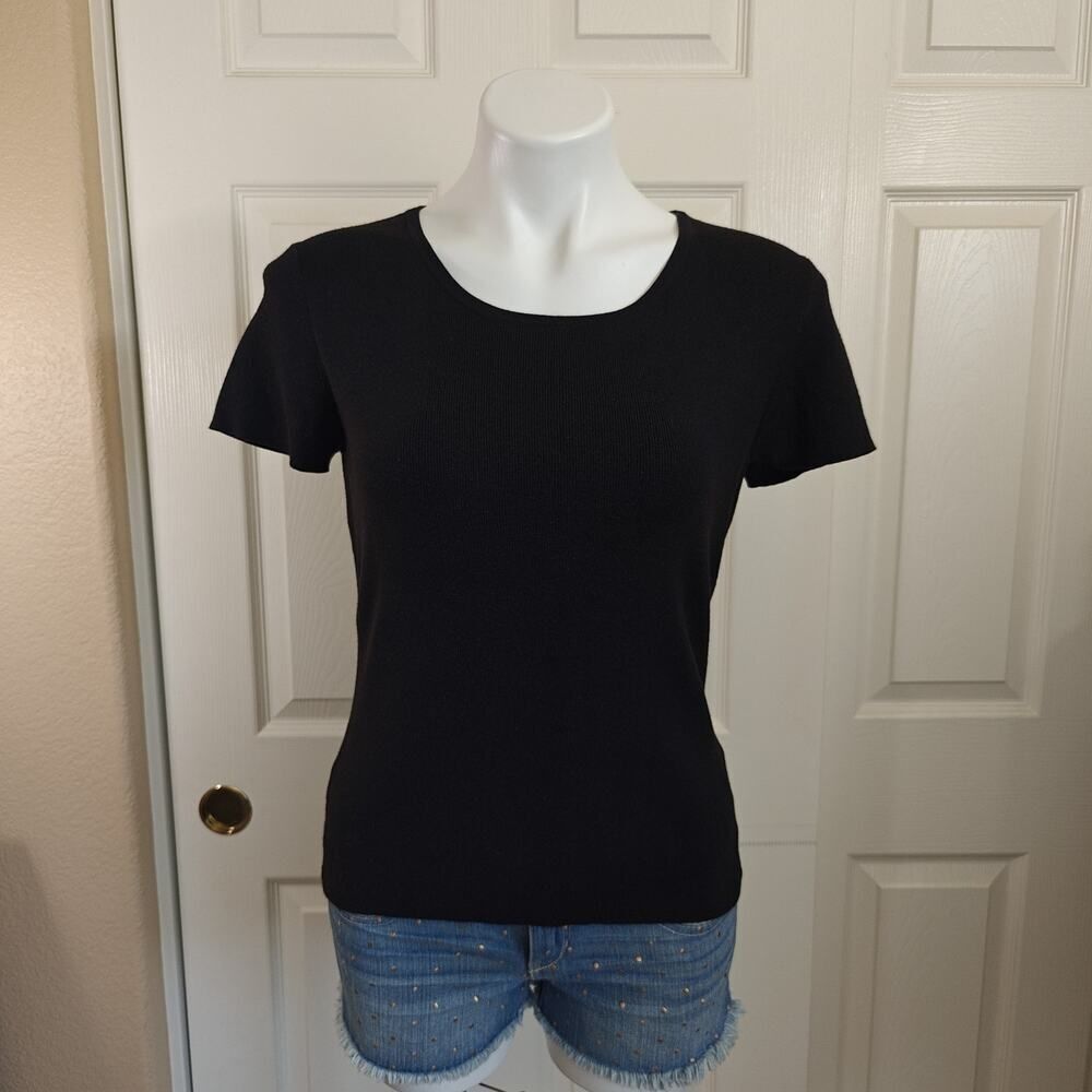 Ann Taylor LOFT black crewneck short sleeve knit top sz M